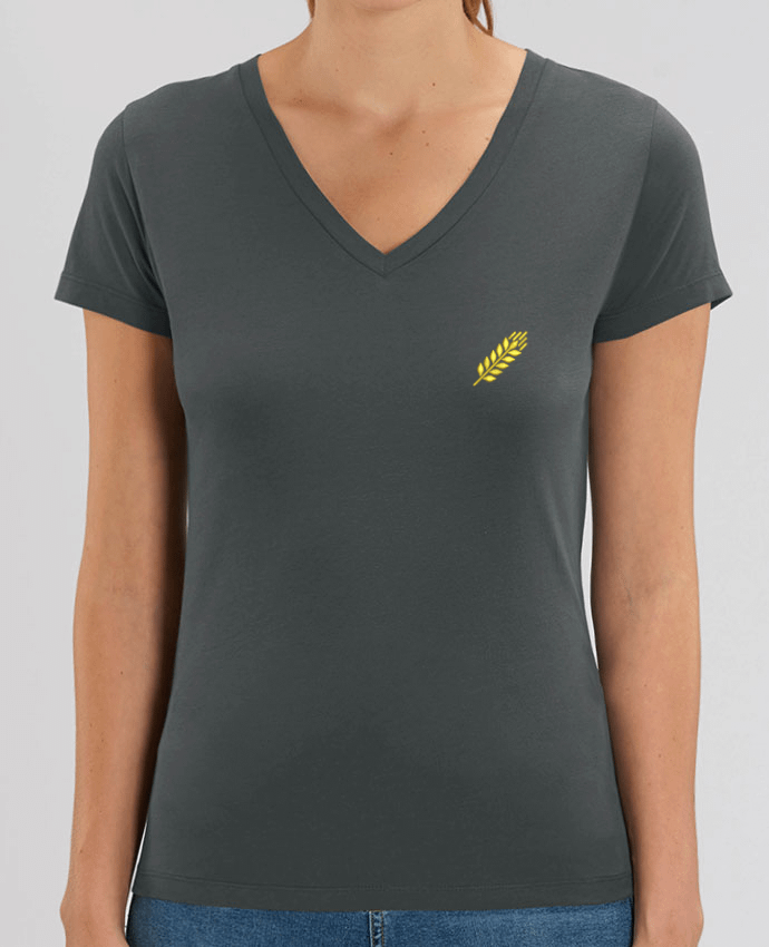 Women V-Neck T-shirt Stella Evoker brodé Blé Par  tunetoo