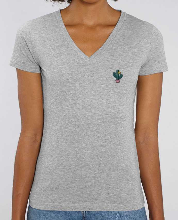 Camiseta Mujer Cuello V Stella EVOKER brodé Cactus Par  tunetoo