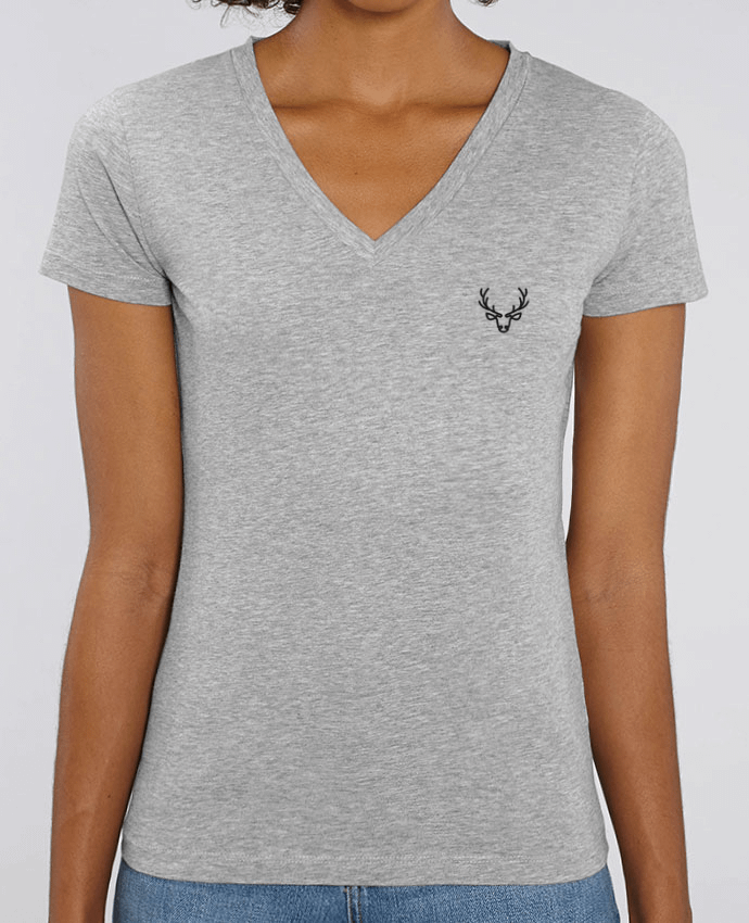 Women V-Neck T-shirt Stella Evoker brodé Cerf Par  tunetoo