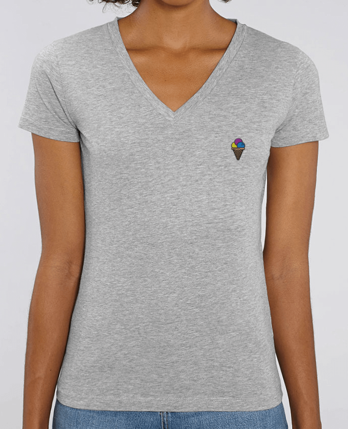 Camiseta Mujer Cuello V Stella EVOKER brodé Ice cream Par  tunetoo