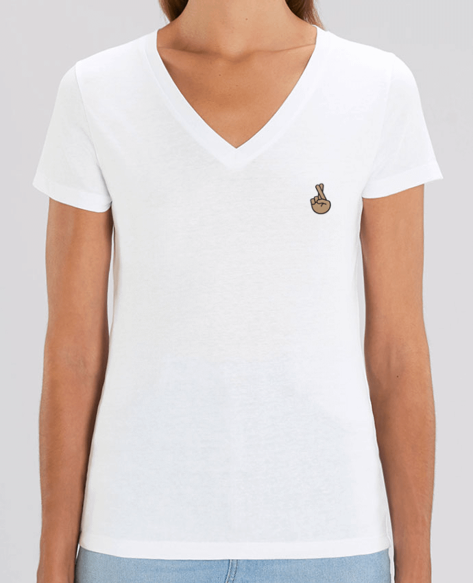 Women V-Neck T-shirt Stella Evoker brodé Doigts croisés white Par  tunetoo