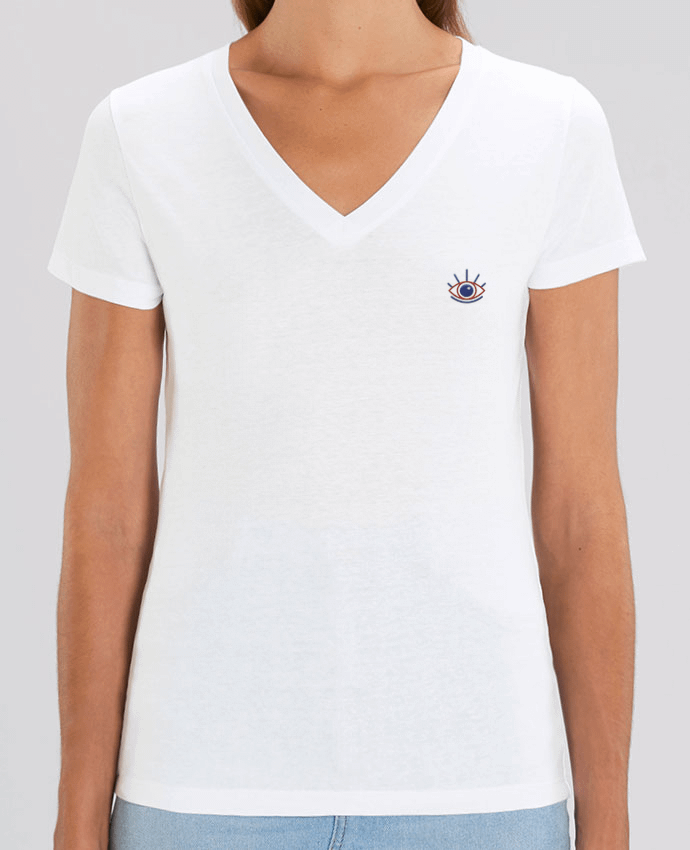 Women V-Neck T-shirt Stella Evoker brodé Oeil Par  tunetoo