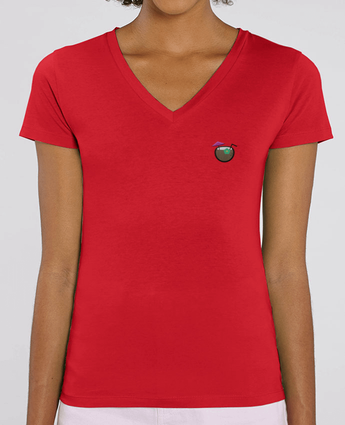 Camiseta Mujer Cuello V Stella EVOKER brodé Cocktail coco Par  tunetoo