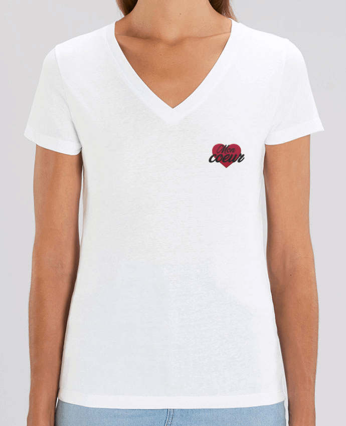 Camiseta Mujer Cuello V Stella EVOKER brodé Mon coeur Par  tunetoo
