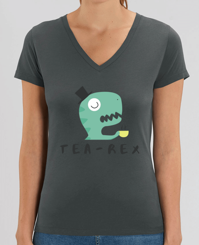 Camiseta Mujer Cuello V Stella EVOKER brodé Tea-rex Par  tunetoo