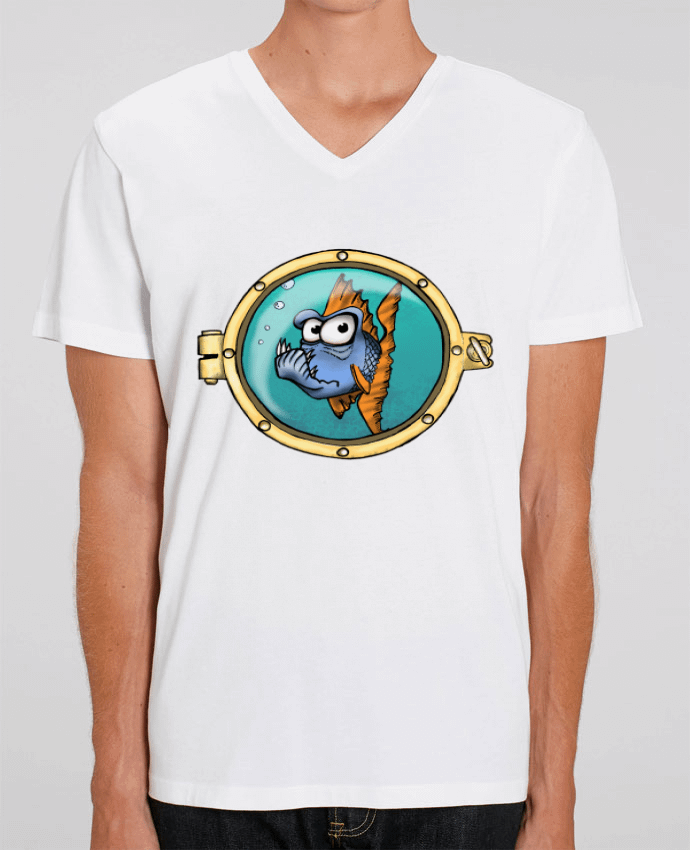 Men V-Neck T-shirt Stanley Presenter piranha hublot by Gaetan allain