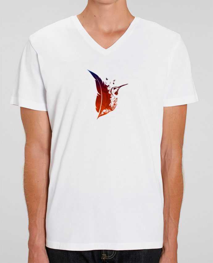 Tee Shirt Homme Col V Stanley PRESENTER plume colibri by Studiolupi