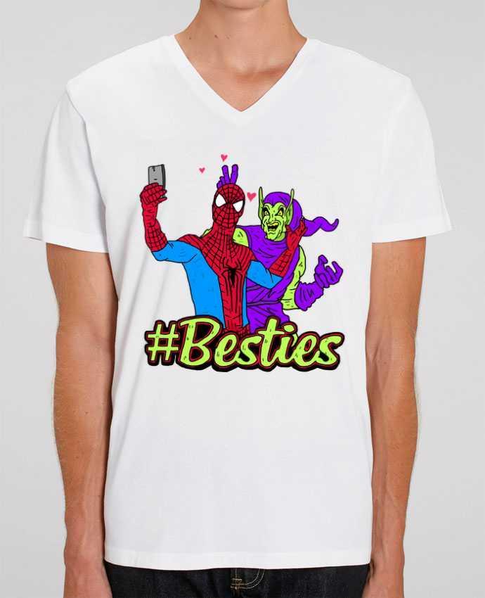 Men V-Neck T-shirt Stanley Presenter #Besties Spiderman by Nick cocozza