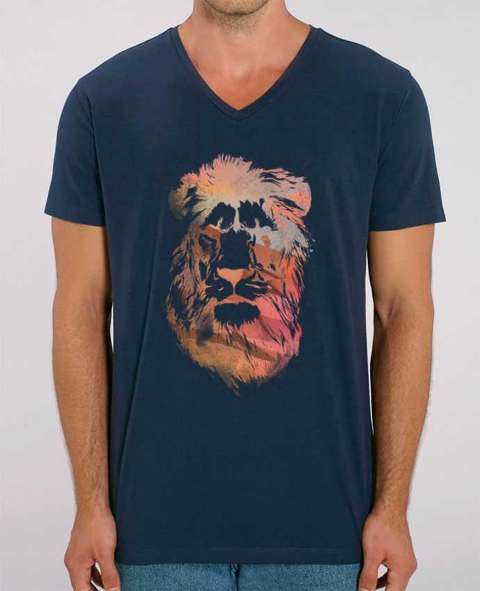 Men V-Neck T-shirt Stanley Presenter Desert lion by robertfarkas