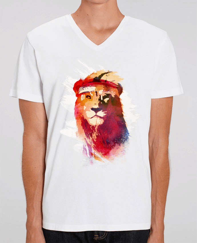 Men V-Neck T-shirt Stanley Presenter Gym lion by robertfarkas