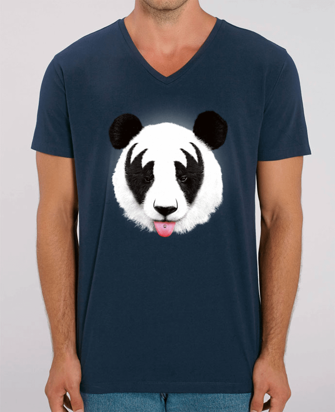 Men V-Neck T-shirt Stanley Presenter Kiss of a panda by robertfarkas