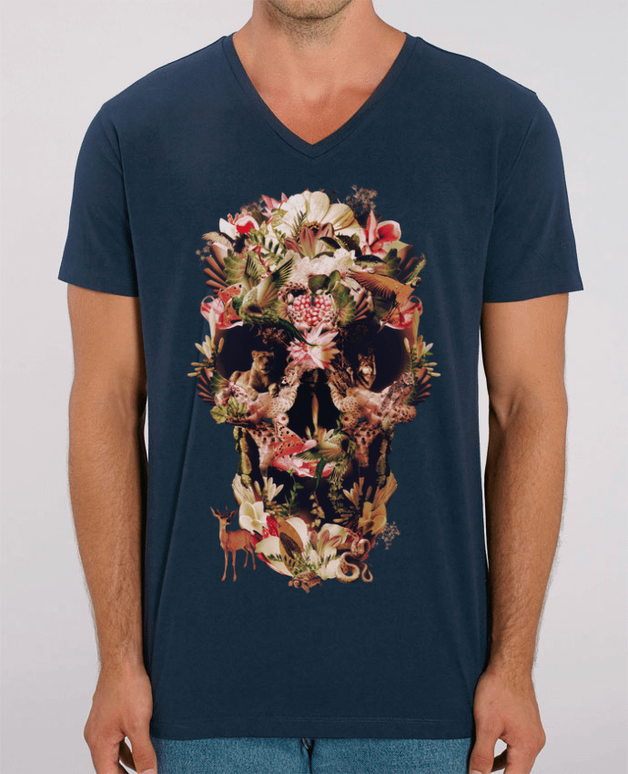 Men V-Neck T-shirt Stanley Presenter Jungle Skull by ali_gulec