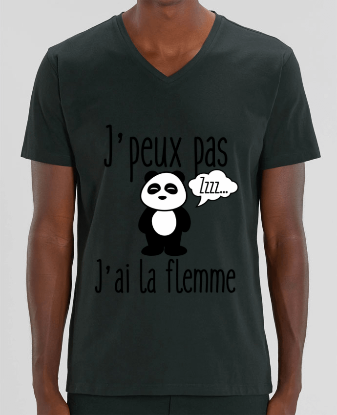 Men V-Neck T-shirt Stanley Presenter J'peux pas j'ai la flemme by Benichan