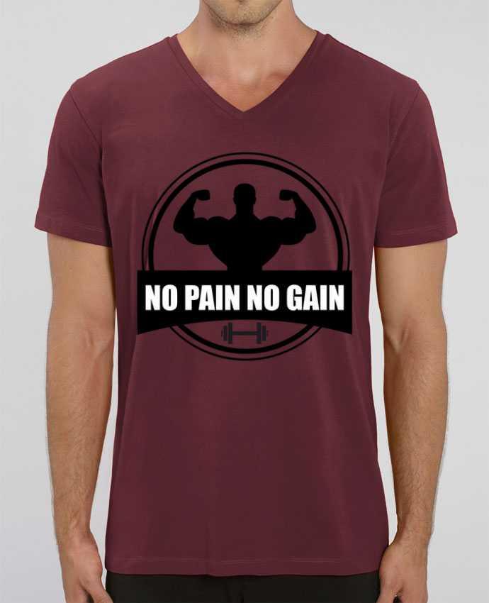 Tee Shirt Homme Col V Stanley PRESENTER No pain no gain Muscu Musculation by Benichan