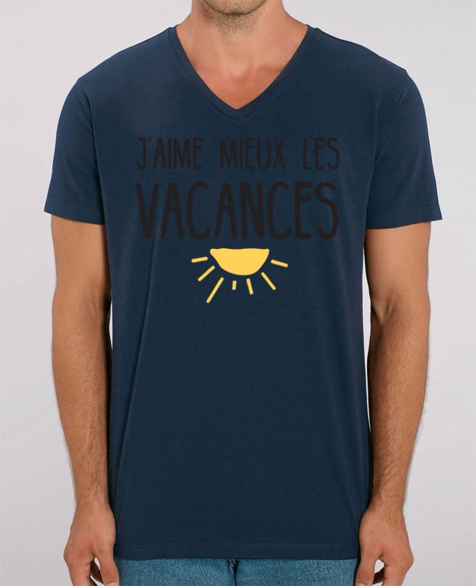 Tee Shirt Homme Col V Stanley PRESENTER J'aime mieux les vacances by tunetoo