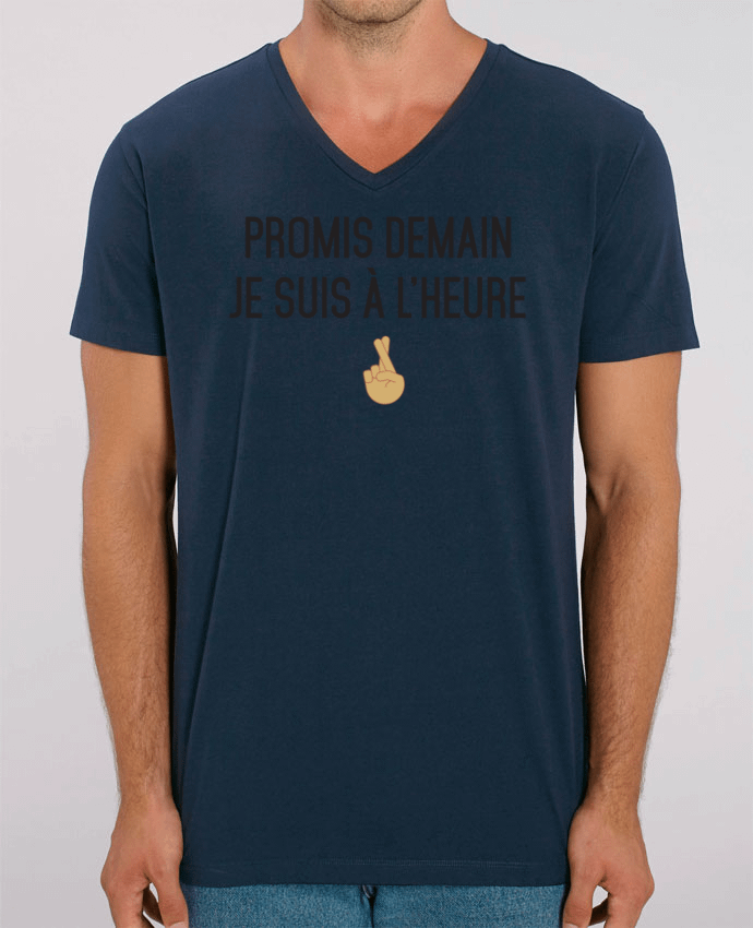 Men V-Neck T-shirt Stanley Presenter Promis demain je suis à l'heure - mixed version by tunetoo