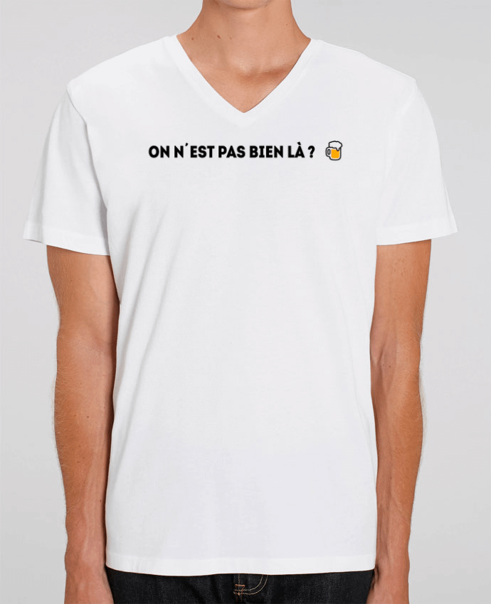 Men V-Neck T-shirt Stanley Presenter On n'est pas bien là ? by tunetoo