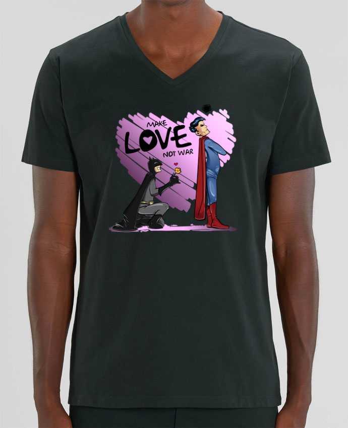 Men V-Neck T-shirt Stanley Presenter MAKE LOVE NOT WAR (BATMAN VS SUPERMAN) by teeshirt-design.com