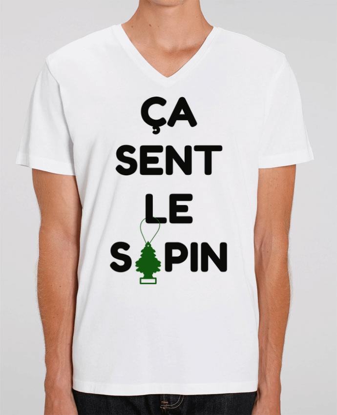 Men V-Neck T-shirt Stanley Presenter ÇA SENT LE SAPIN by tunetoo