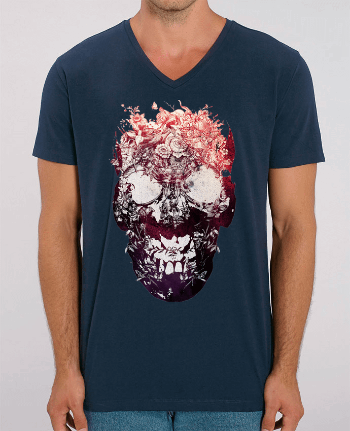 Tee Shirt Homme Col V Stanley PRESENTER Floral skull by ali_gulec