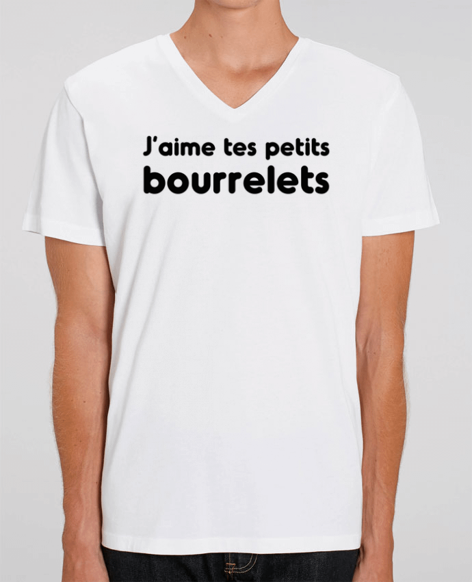 Men V-Neck T-shirt Stanley Presenter J'aime tes petits bourrelets by tunetoo