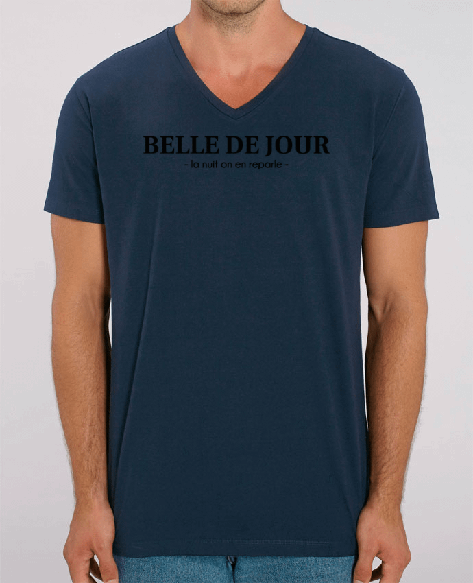 Men V-Neck T-shirt Stanley Presenter BELLE DE JOUR - la nuit on en rebyle - by tunetoo