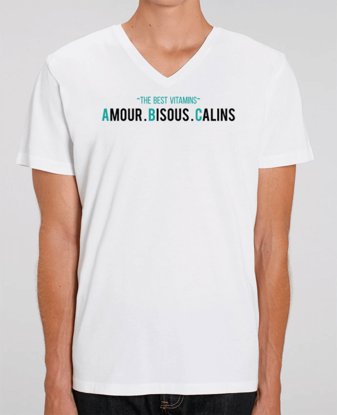 Tee Shirt Homme Col V Stanley PRESENTER - THE BEST VITAMINS - Amour Bisous Calins by tunetoo