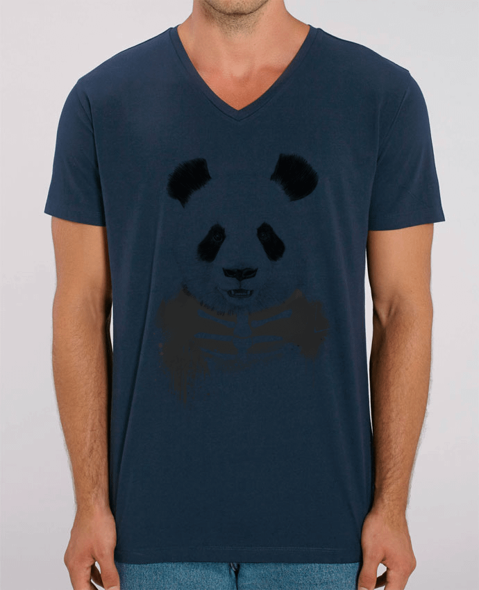 Men V-Neck T-shirt Stanley Presenter Zombie Panda by Balàzs Solti