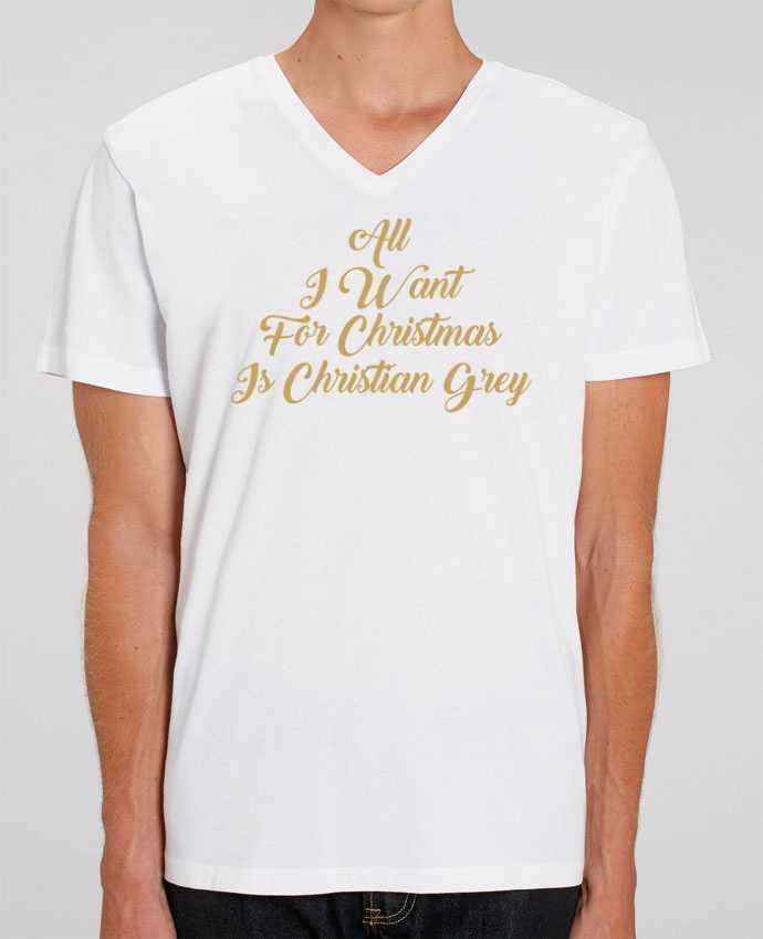 Men V-Neck T-shirt Stanley Presenter All I want for Christmas is Christian Grey by tunetoo