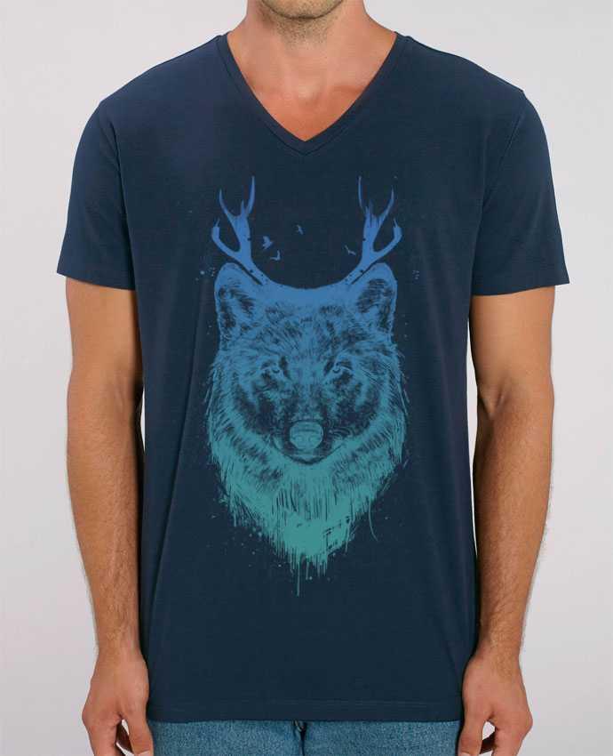 Men V-Neck T-shirt Stanley Presenter Deer-Wolf by Balàzs Solti