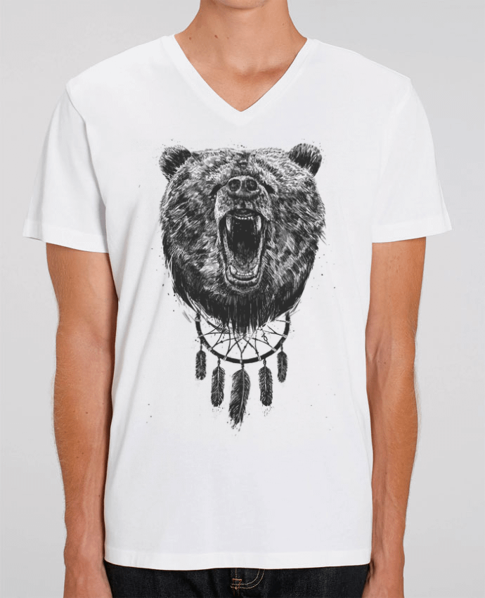 Tee Shirt Homme Col V Stanley PRESENTER dont wake the bear by Balàzs Solti