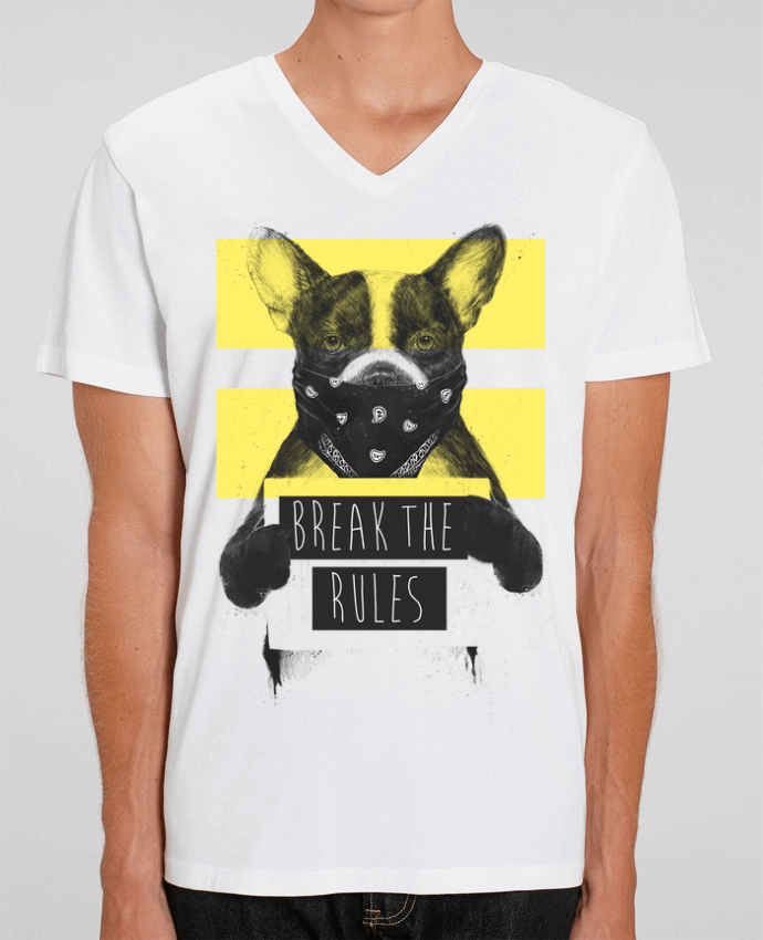 Men V-Neck T-shirt Stanley Presenter rebel_dog_yellow by Balàzs Solti