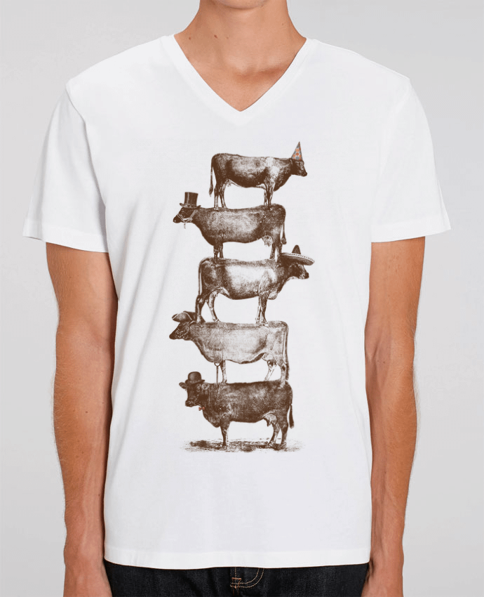 Tee Shirt Homme Col V Stanley PRESENTER Cow Cow Nuts by Florent Bodart