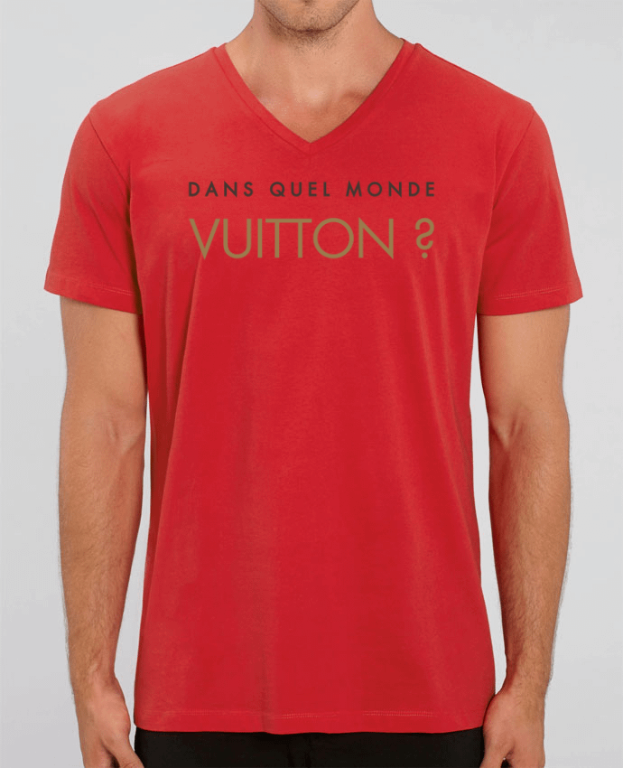 Men V-Neck T-shirt Stanley Presenter Dans quel monde Vuitton ? by tunetoo