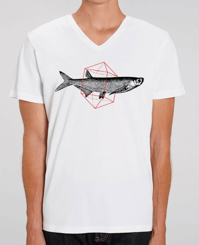 Men V-Neck T-shirt Stanley Presenter Fish in geometrics by Florent Bodart