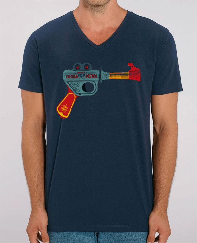 Men V-Neck T-shirt Stanley Presenter Gun Toy by Florent Bodart