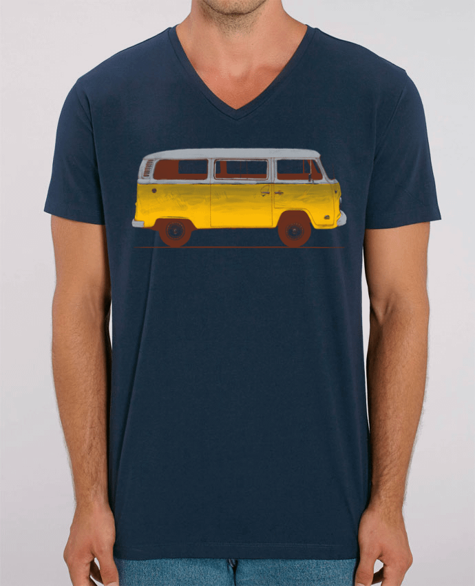Men V-Neck T-shirt Stanley Presenter Yellow Van by Florent Bodart