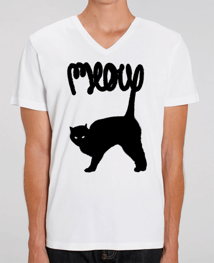 Men V-Neck T-shirt Stanley Presenter Meow by Florent Bodart