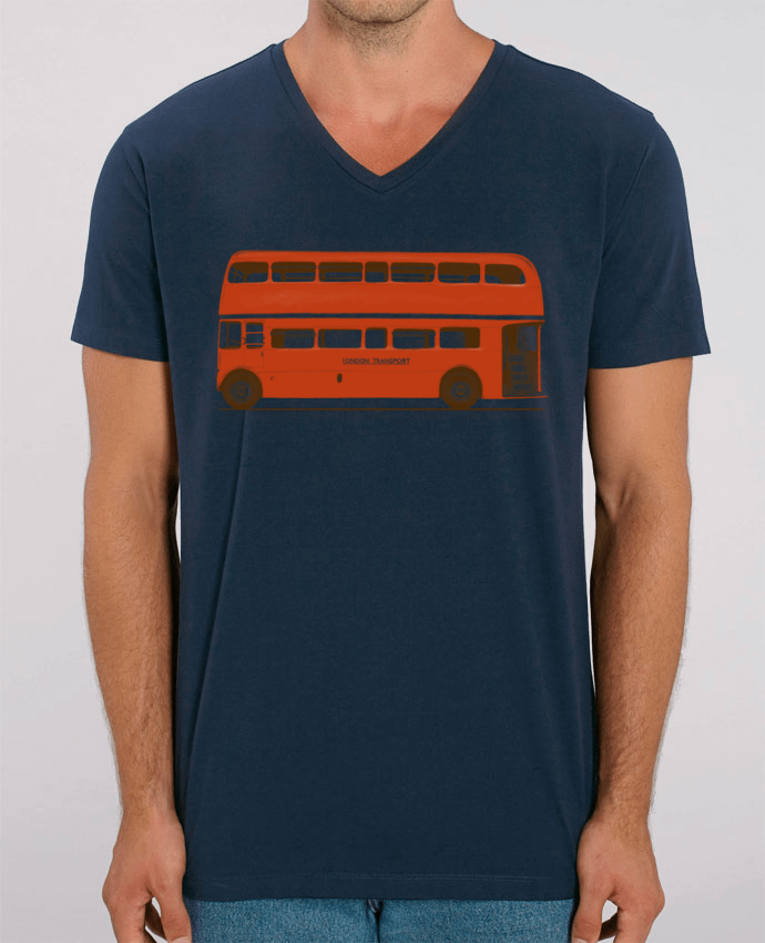 Men V-Neck T-shirt Stanley Presenter Red London Bus by Florent Bodart