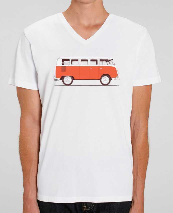 Men V-Neck T-shirt Stanley Presenter Red Van by Florent Bodart