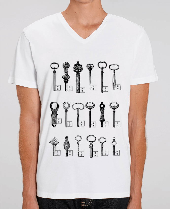 Men V-Neck T-shirt Stanley Presenter USB Keys by Florent Bodart
