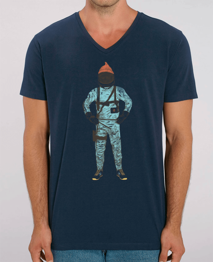 Men V-Neck T-shirt Stanley Presenter Zissou in space by Florent Bodart