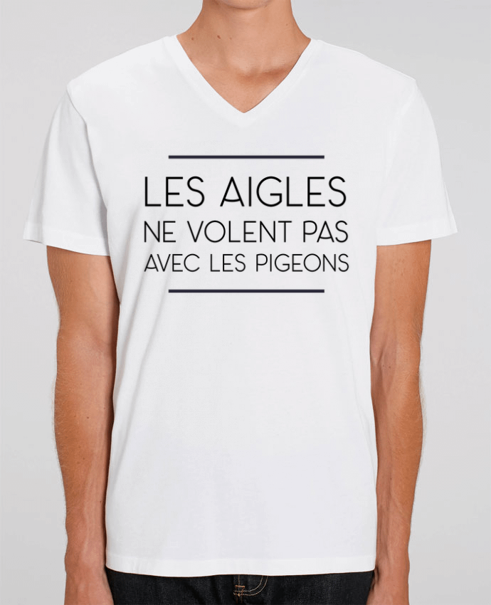 Camiseta Hombre Cuello V Stanley PRESENTER Les aigles ne volent pas avec les pigeons por WBang