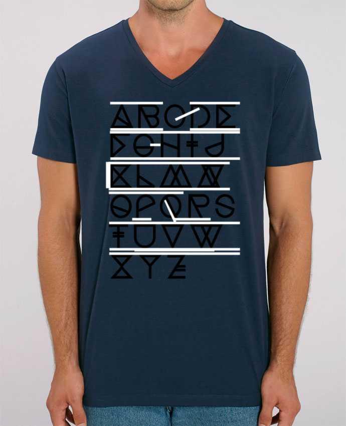 Men V-Neck T-shirt Stanley Presenter Geometrical ABC White by na.hili