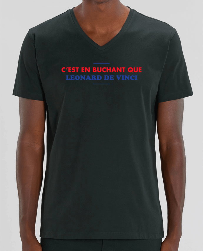 Men V-Neck T-shirt Stanley Presenter C'est en bûchant que... by tunetoo