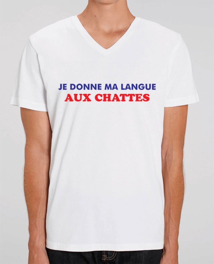 Tee Shirt Homme Col V Stanley PRESENTER Je donne ma langue aux chattes by tunetoo