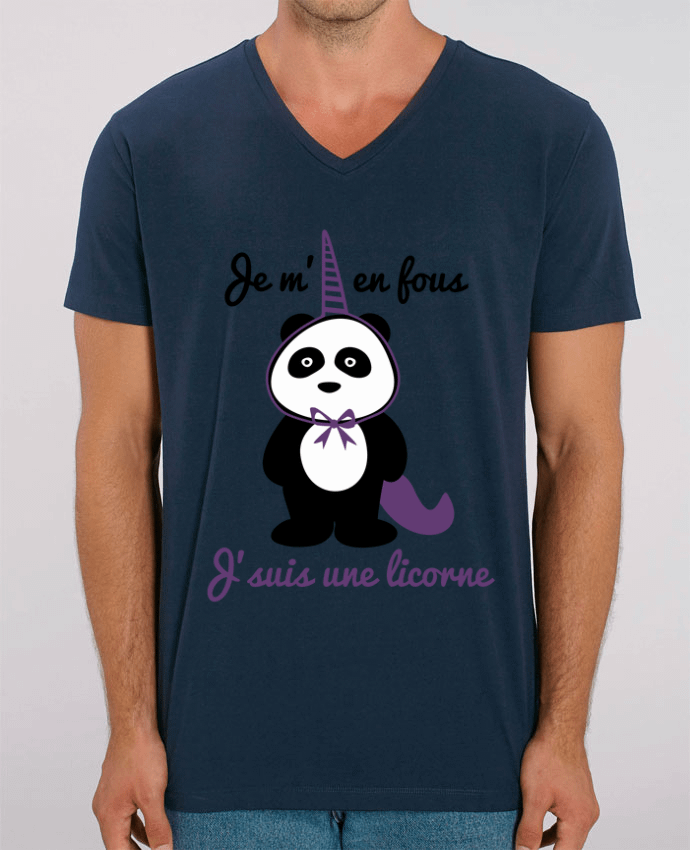 Tee Shirt Homme Col V Stanley PRESENTER Je m'en fous j'suis une licorne, panda by Benichan