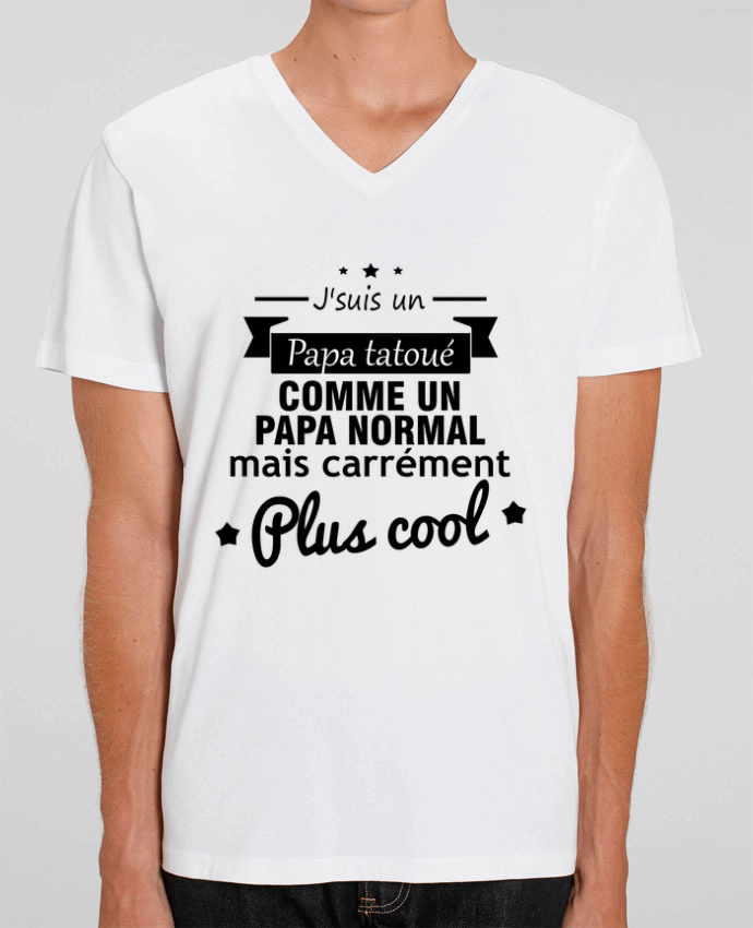 Men V-Neck T-shirt Stanley Presenter Papa tatoué , cadeau père , tatouage by Benichan