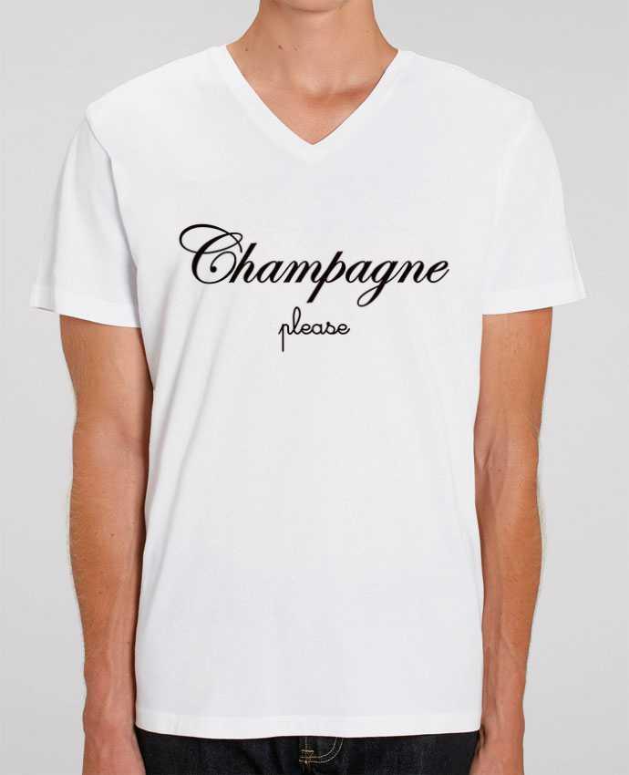 Tee Shirt Homme Col V Stanley PRESENTER Champagne Please by Freeyourshirt.com