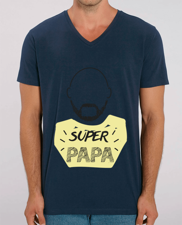Tee Shirt Homme Col V Stanley PRESENTER SUPER PAPA / LOVELY DAD by IDÉ'IN